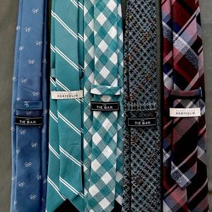 5 Tie Variety Set (The Tie Bar and Perry Ellis) / New / Never Worn